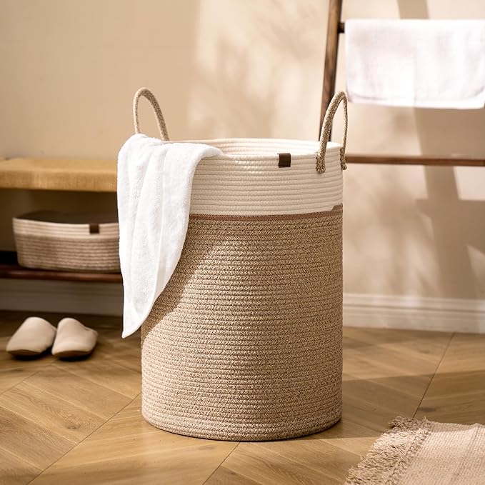 LA JOLIE MUSE Woven Rope Storage Baskets - Tall Cotton Laundry Basket, Kids Toy & Nursery Clothes Hamper - XL