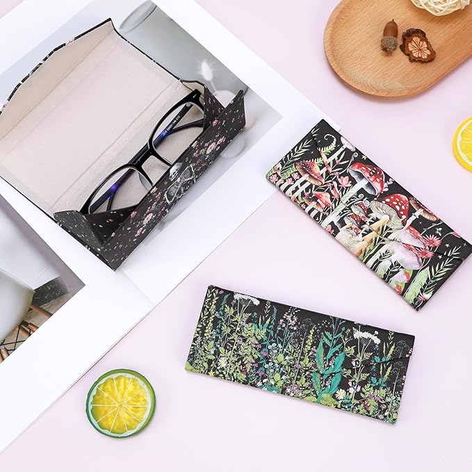 Foldable Glasses Case, Magnetic PU Leahter Sunglasses Case, Cute Hard Shell Folding Eyeglass Cases for Women Kids