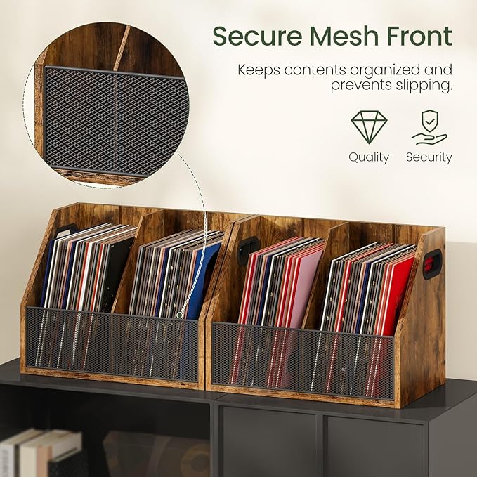 Wooden Desktop File Organizer with Removable Dividers, Mesh Front Panel for Paper, Mail, Magazine, Home Office Desk Storage, Easy Assembly, Rustic Brown MWJ06FG