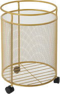 Laundry Hamper with Wheels,Round Metal Laundry Basket Cart,Portable Laundry Hamper Sorter Cart,Bathroom Dirty Clothes Basket Toy Storage Basket (Gold)