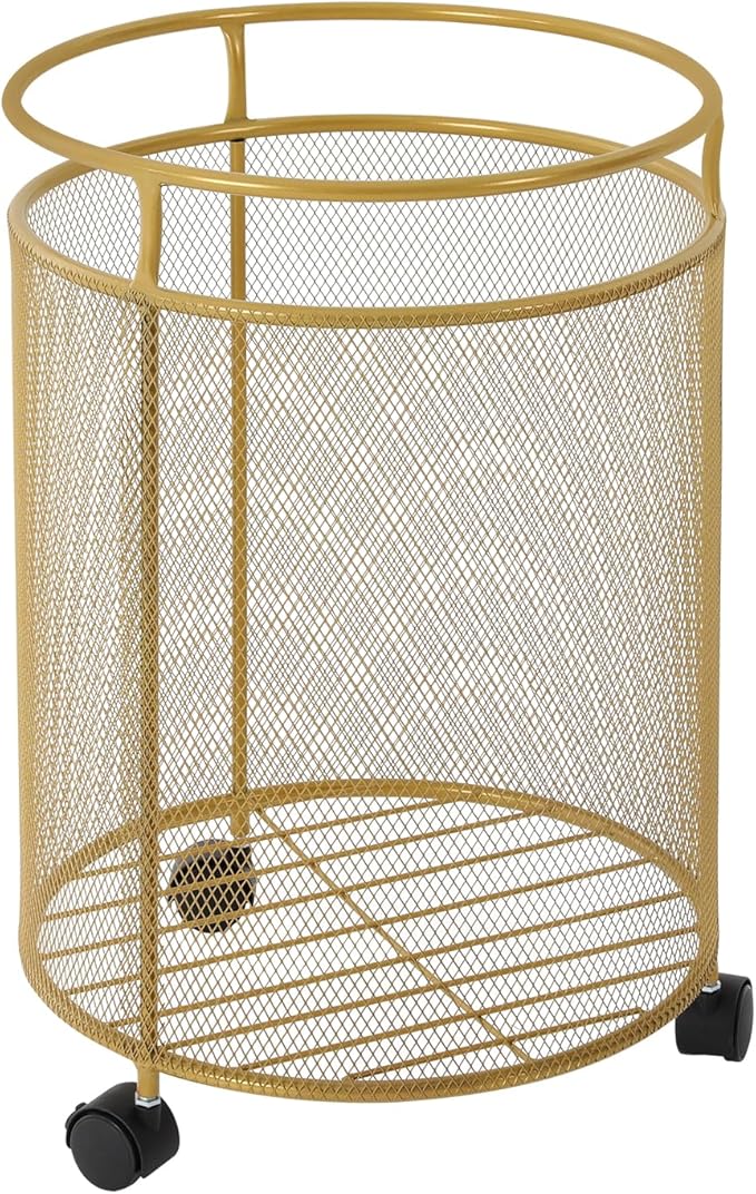 Laundry Hamper with Wheels,Round Metal Laundry Basket Cart,Portable Laundry Hamper Sorter Cart,Bathroom Dirty Clothes Basket Toy Storage Basket (Gold)