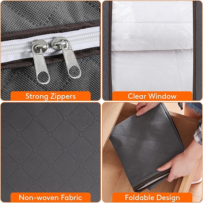 Lifewit 6 Packs 100L Clothes Storage Bag, Storage Bins for Clothes, Blankets, Comforters, Foldable Clothing Storage with Reinforced Handle, Sturdy Zipper, Closet Organizer With Clear Window, Gray