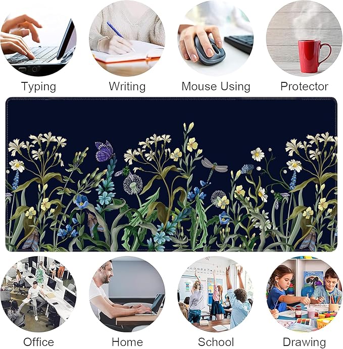 Weeds Flowers Large Mouse Pad,Gaming Keyboard Desk Pad,Extended Mouse Mat Non-Slip Rubber Base with Stitched Edges for Office Game Home XXL 35.4"x15.7"