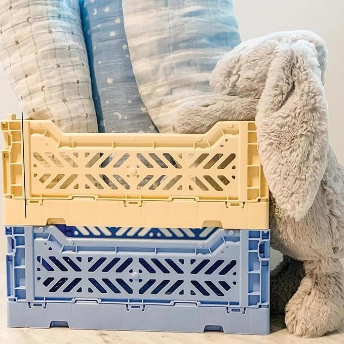 Collapsible Storage Box, Foldable Crate Organizer Bin with Handle, Stackable Crates for Home Organization (Pink-Blue-Cream, 4L - 3-Pack)