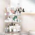 Makeup Organizer Countertop 3 Tier, Corner Bathroom Countertop Organizer with Toothbrush and Makeup Brush Holder, Corner Vanity Tray for Skincare Organization