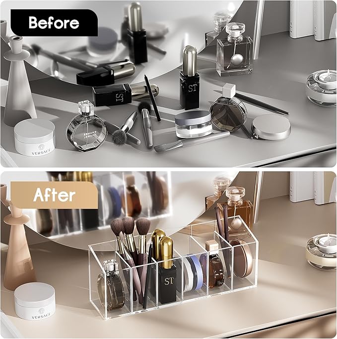 Acina 2PCS Clear Makeup Brush Holder Organizer, Acrylic Cosmetic Brushes Storage with 4 Slots, Eyeliners Display Case for Vanity Countertop