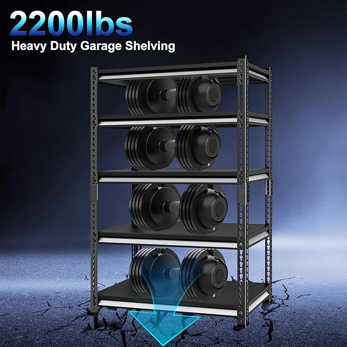 Heavy Duty Garage Shelves - 40''W 2,200Lbs Steel Metal Adjustable Utility Industrial Storage Shelving Rack Units for Warehouse Basement 5 Tier Black 39.3" W x 17.7" D x 78" H