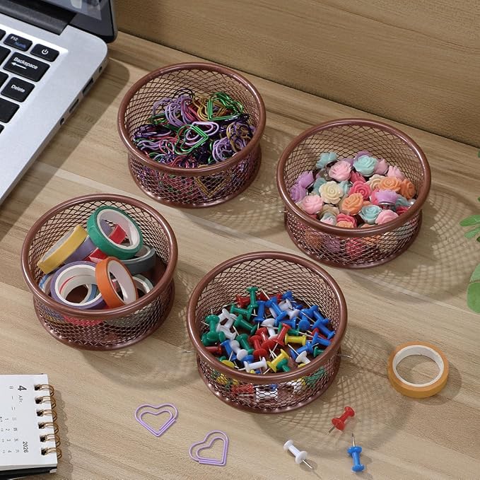VILLCASE Paper Clip Holder, PaperClip Holders for Desk, Metal Mesh Paperclip Dispenser Organizer Desktop Binder Clip Holder Container for Home Office School, 4pcs