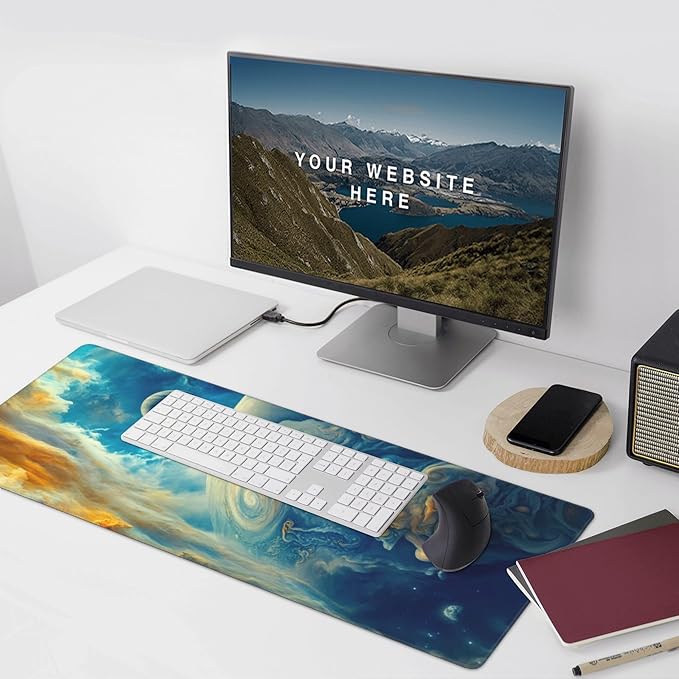 Spectacular Cosmic Planets Large Mouse Pad, Vintage Aesthetic Gaming Desk Mat, XXL Keyboard Desk Pad Mat for Desktop, 35.4"x15.7" Non-Slip Base Big Mousepad with Stitched Edges