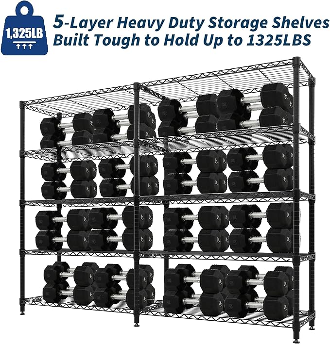 Garvee Metal Storage Shelves Heavy Duty Metal Shelving, 5-tier Wire Shelving Unit Shelves for Storage, Adjustable Shelf Organization for Garage Pantry Kitchen Commercial Basement, 70.8"W*15.8"D*70.5"H