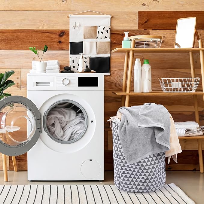 Patelai 3 Pieces Large Laundry Hamper Round Collapsible Organizer Storage Bin Waterproof Foldable Dirty Clothes Laundry Basket for Home Bathroom(Geometric)