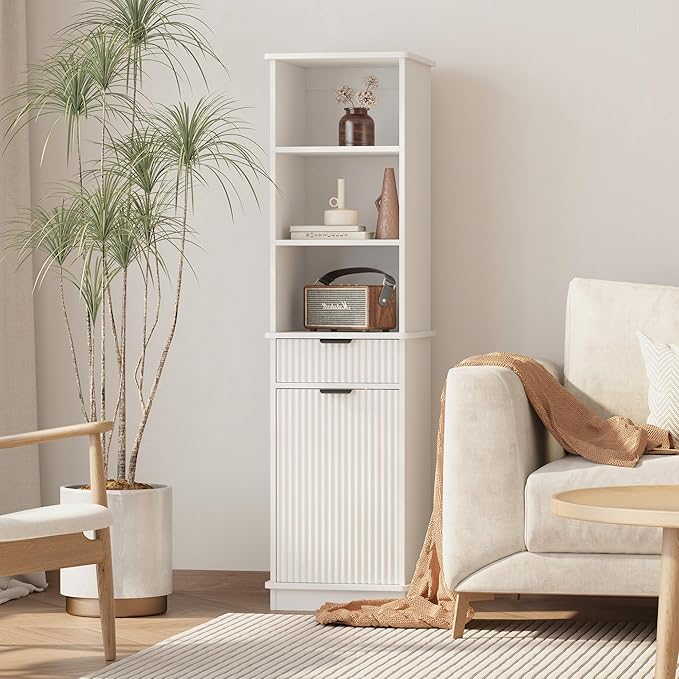 White Tilt Out Laundry Hamper Tall Bathroom Storage Cabinet Hidden Laundry Hamper Cabinet with Drawers and Baskets for Bathroom Hamper with Storage for Bedroom,16x16x59in