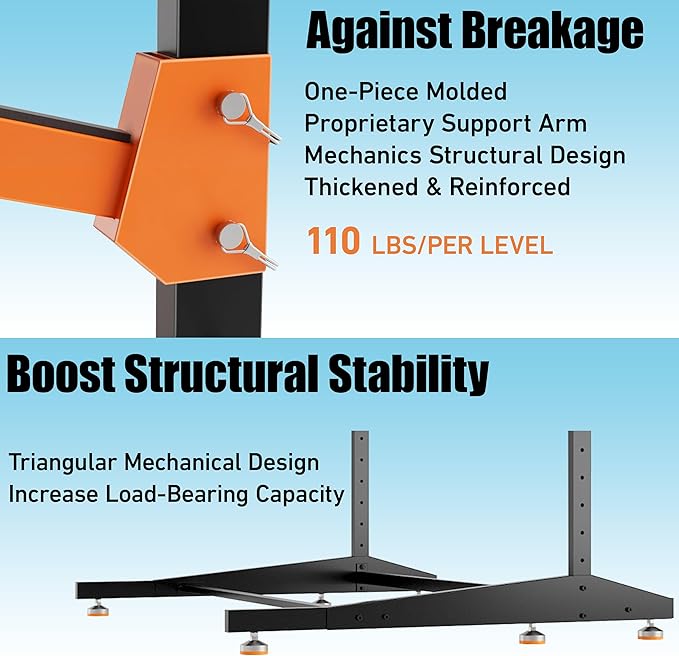 Kayak Storage Rack, Heavy-Duty Outdoor Canoe Rack, Reinforced, Thickened, and Enhanced Rust Resistance, Holds 440 lbs, for Safe Indoor and Outdoor Kayak Storage(4-Tier, Orange)