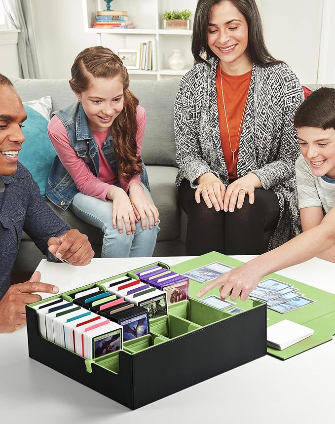 ZLCA Card Storage Box for MTG PTCG, Commander Deck Box Holds 3200+ Cards, Trading Card Storage Case with 4 Stoppers, Card Organizer for TCG Sport Cards(Black&Green)
