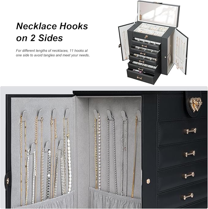 Large Jewelry Organizers and Storage, Large Jewelry Box for Women Large Jewelry Organizer, Women Jewelry Box with Mirror, Best Women Gift, Black