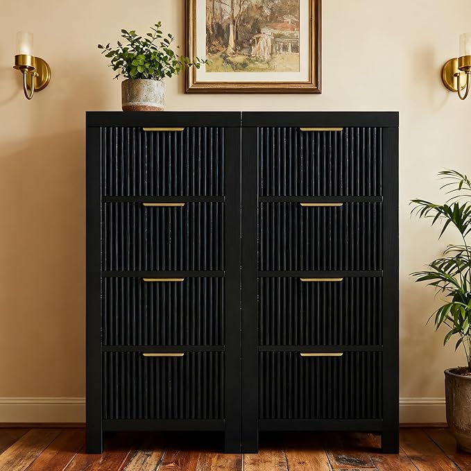 Modern Solid Wood Chest of Drawers, Multifunctional Large-Capacity Storage Drawer Cabinet, Dresser Organizer with Metal Handle, for Hallway, Entryway, Black X2