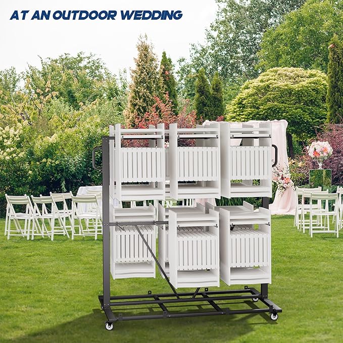 Folding Chair Rack, Heavy-Duty Chair Cart for 84 Chairs or 12 Tables of 800 LBS Capability, Contain Weatherproof Cover 2 Elastic Cords