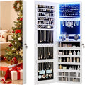 Vlsrka 47.2" LED Jewelry Mirror Cabinet, Wall/Door Mounted Jewelry Armoire Organizer with Full Length Mirror, Large Storage Hanging Cabinet, 4 Drawers, 5 Shelves, Built-in Lighted Mirror (White)