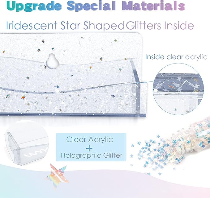 YMVV 15" Nail Polish Rack Wall Mounted Shelf with Iridescent Star Shaped Glitters Sequin Inside,Clear Acrylic Nail Polish Organizer for Nail Techs,Great Display for Salons Retailers（6 Pack）