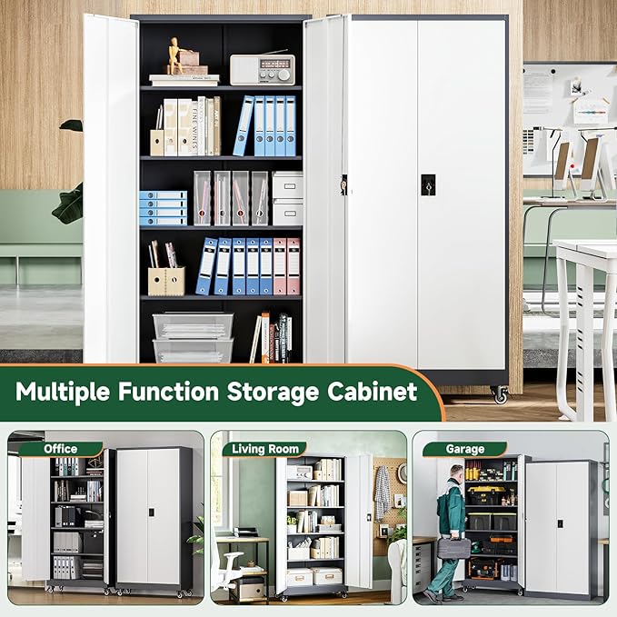 Letaya Metal Garage Storage Cabinets with Lock Door and Adjustable Shelves, Steel Tool Cabinets for Home,Office,Warehouse Organisieren (Grey White, 75" H)