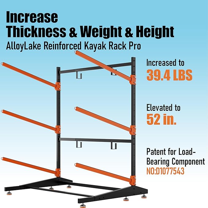 Kayak Storage Rack, Adjustable Outdoor Canoe Rack, Reinforced, Thickened, and Enhanced Rust Resistance, Holds 330 lbs, for Safe Dock and Outdoor Kayak Storage(3-Tier, Orange)