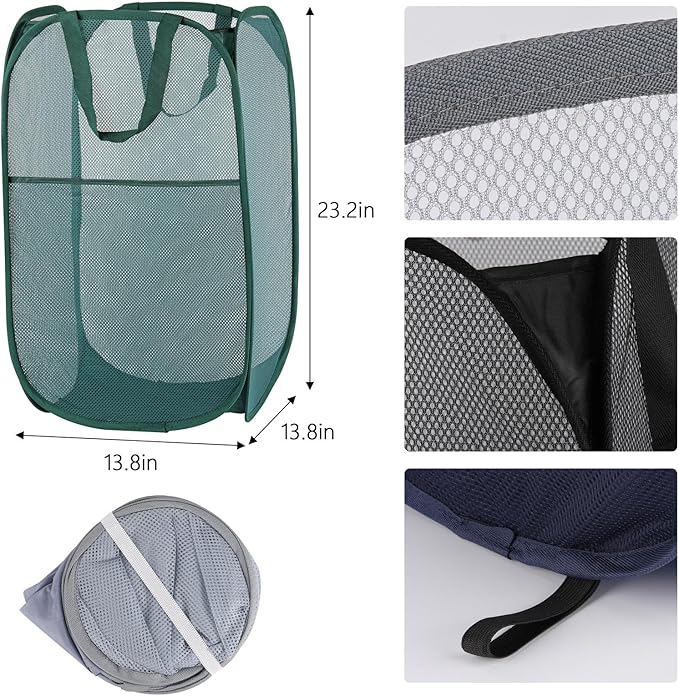 4Pcs Pop Up Laundry Basket Set，Collapsible Pop Up Hamper in 4 Colors, Mesh Laundry Basket for Home, Dorm, Travel & Storage