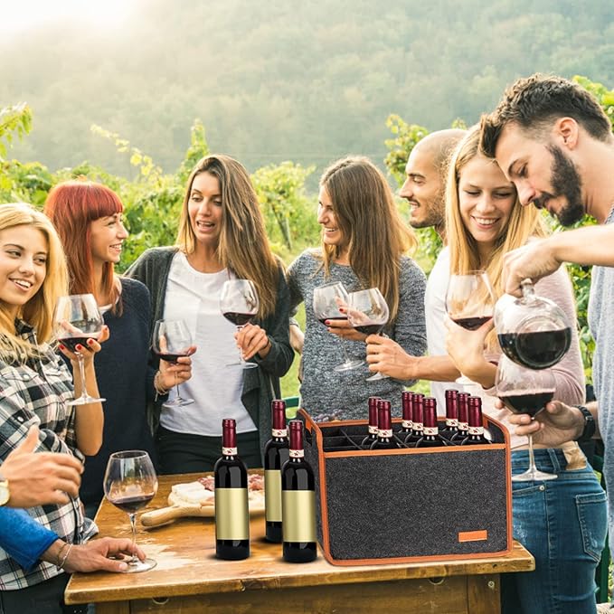 12 Bottle Wine Tote Bag, Insulated Thermal Padded Wine Carrier Tote, Reusable Wine Bags for Wine Bottles Travel, Camping and Picnic, Perfect Wine Lover Gift