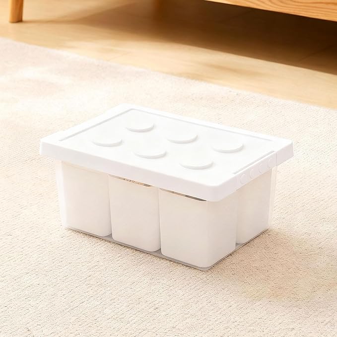 loobuu Plastic Storage Bins with Lids, Art Craft Supply Organizer Box with Brush Pot, Multipurpose Stackable Storage Containers for Organizing Tool, Craft, Crayon,Sewing(White)