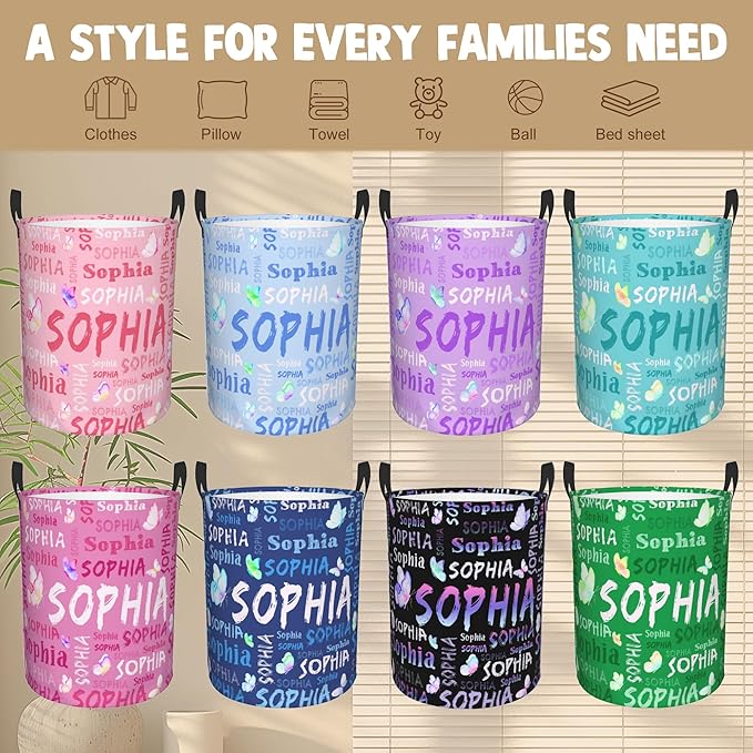 Custom Name Laundry Hamper, Personalized Laundry Basket with Name for Boys Girls Kids Men Women, Customized Name Dirty Clothes Basket Gifts for Clothes Toy Bathroom Bedroom Laundry Room Dorm