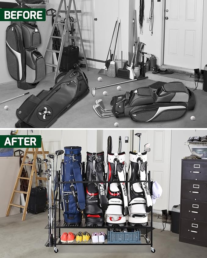 Mythinglogic Golf Bag Storage Organizer, Extra Large Golf Storage Stand for Golf Bag Accessories, Golf Storage Rack for Garage, Golf Club, Home