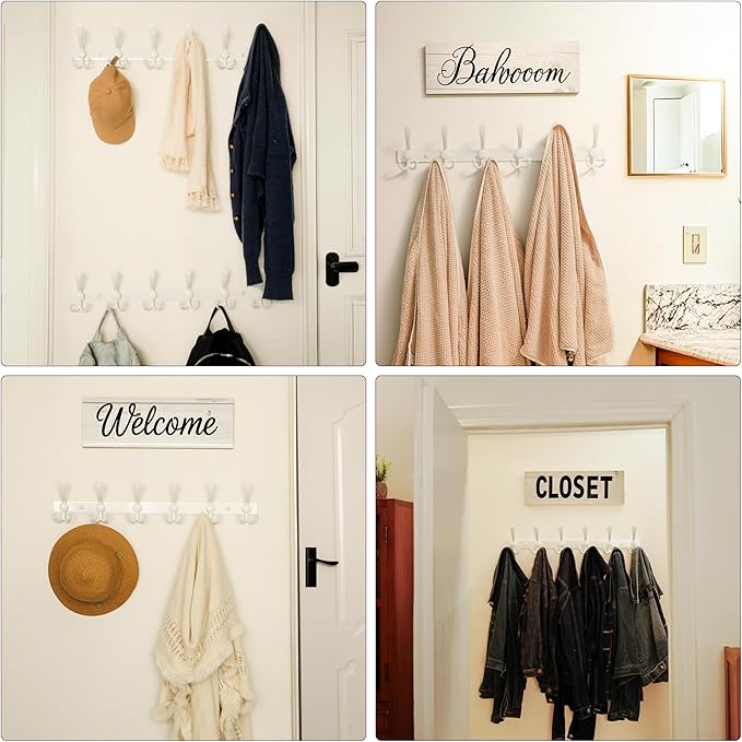 Dseap Coat Rack Wall Mount 2.0 Pro: 24” Long, 3X Tougher, Heavy Duty Stainless Steel Wall Coat Hanger with 6 Tri Hooks for Clothes Jackets Hats Entryway Closet, White