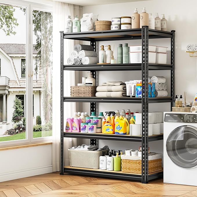 5-Tier Storage Shelves, 1980LBS Adjustable Pantry Shelves, Metal Shelving Unit for Storage, Kitchen, Pantry, Closet, Laundry, Garage, 72.06" H x 35.55" W x 15.76" D