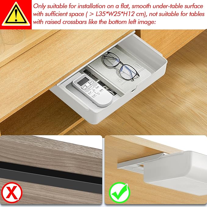 Poeland Under Desk Drawer Self-Stick Storage Organizer for Office Home School Large Size White 2 Pack
