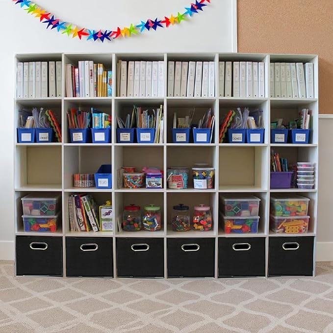 Household Essentials Foldable Fabric Storage Cubes 6-Pack – 11x11x11 Stackable Non-Woven Bins with Chipboard Sides & Grommet Handles – Closet, Shelf, Nursery, or Office Organizer – Black