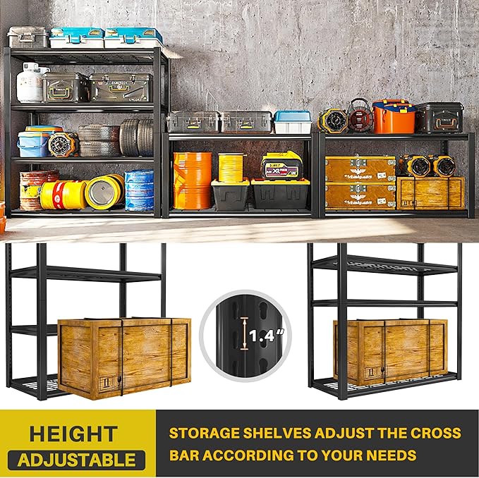 REIBII 40" W Garage Shelving 2240 LBS Storage Shelves Adjustable Metal Shelving Heavy Duty 4 Tier Metal Shelves for Garage Kitchen Pantry Warehouse Basement 40" W × 19.5" D × 59.5" H, 2 Pack