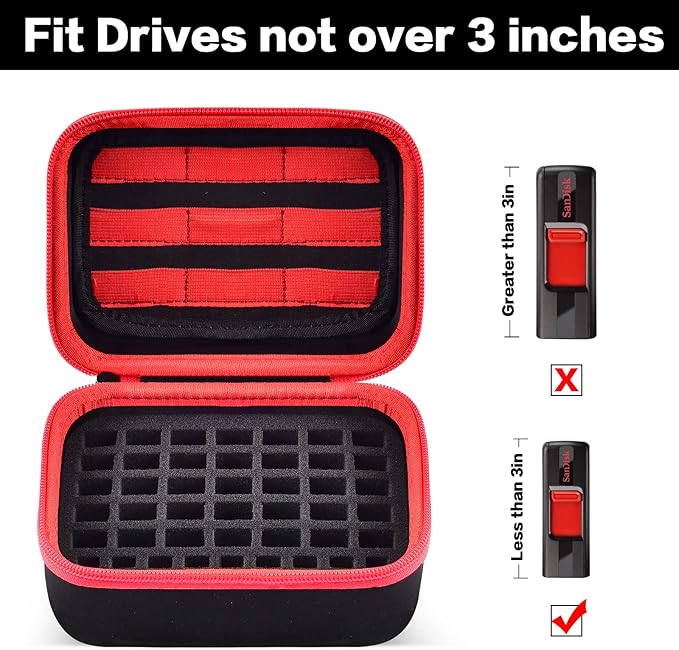 USB Flash Drive Case, Thumb Drive, Memory Card SD SDXC SDHC Card Holder Organizer, Electronic Accessories Storage Bag for SanDisk/SamData/Samsung/TOPESEL/PNY/Memory Stick/YubiKey - Red(Box Only)