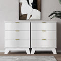 Night Stand Set 2, Bedside Table & End Table, Mid Century Modern Fluted Wood Nightstand with 3 Drawers & Metal Handles, Farmhouse Nightstand for Bedroom, White
