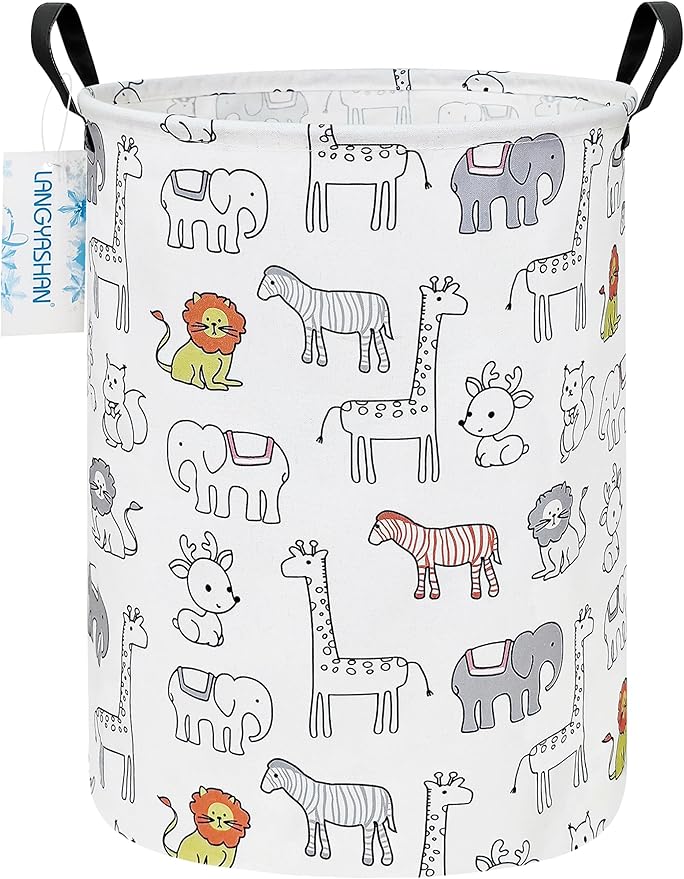 LANGYASHAN Laundry Basket Canvas Fabric Collapsible Organizer Basket for Storage Bin Toy Bins Gift Baskets Bedroom Clothes Children Nursery Hamper (Animals)