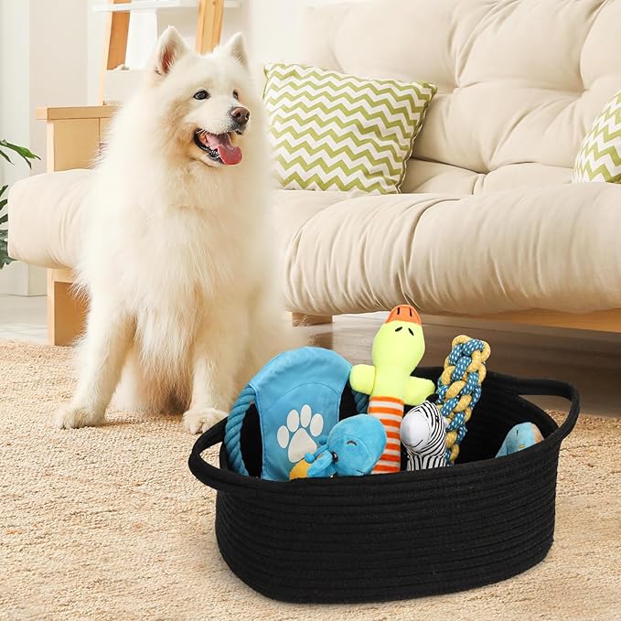 Small Woven Cotton Rope Basket Cute Baby Gift Baskets Empty 13.7"x10"x5" Decorative Storage for Organizing Shelves Closet Baby Nursery Basket Bin Toy Storage tote Organizer Black