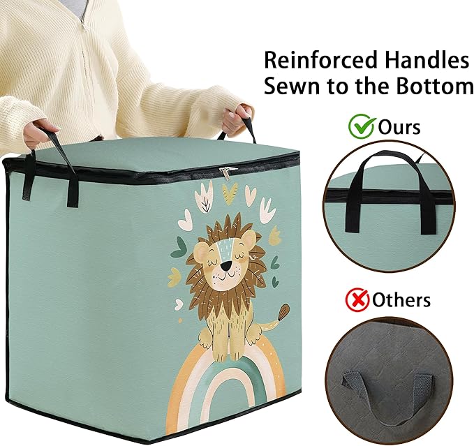 Large Comforter Storage Bag with Zipper,Closet Organizer for Clothes/Blankets/Quilts/Pillows,Fabric Moving Bags with Portable Handles 95L(2-Pack)
