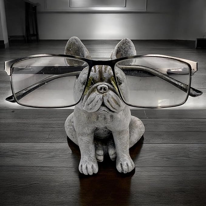 Top Brass Cute French Bulldog Eyeglass Holder – Whimsical Reading Glasses Stand – Funny Desk Nightstand Rack Display Organizer – Frenchie Puppy Dog Pet Decor