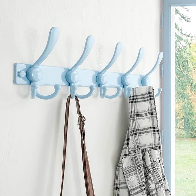 Dseap Coat Rack Wall Mount 2.0 Pro: Heavy Duty 300% Thicker, 16" Stud Mount, Stainless Steel Wall Coat Hooks Hanger for Clothes Jackets Hats Entryway Closet, MaxStrong Series, Blue, Pack of 2