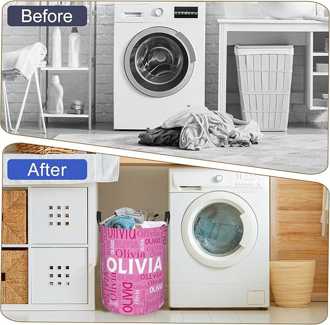 Custom Name Laundry Hamper, Personalized Laundry Basket with Name for Boys Girls Kids Men Women, Customized Name Dirty Clothes Basket Gifts for Clothes Toy Bathroom Bedroom Laundry Room Dorm