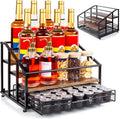 Coffee Syrup Rack Organizer, 4-Tier 12 Bottle Syrup Rack with 35 K Cup Drawer for Coffee Bar, Countertop Bottle Holder Stand for Dressing for Kitchen Cafe Station