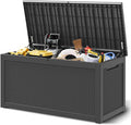 260 Gallon Large Resin deck box Waterproof,Outdoor Storage Bench,Patio Storage Box,Garden Tool Storage,Resin Large Sturdy Deck boxes with Double Wall Panels,Rattan Black