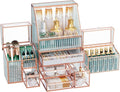 Large Makeup Organizer, Glass Cosmetic Storage with Drawers, Stackable Makeup and Jewelry Organizer for Vanity Table, Bathroom Countertop, Skincare, Lipsticks, Perfume, Brushes