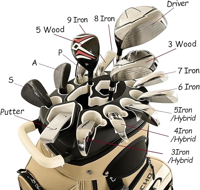 ASK ECHO 2024 T-Lock Golf Cart Bag with 14 Way Organizer Divider Top, Premium Cart Bag with Handles and Rain Cover, for Men