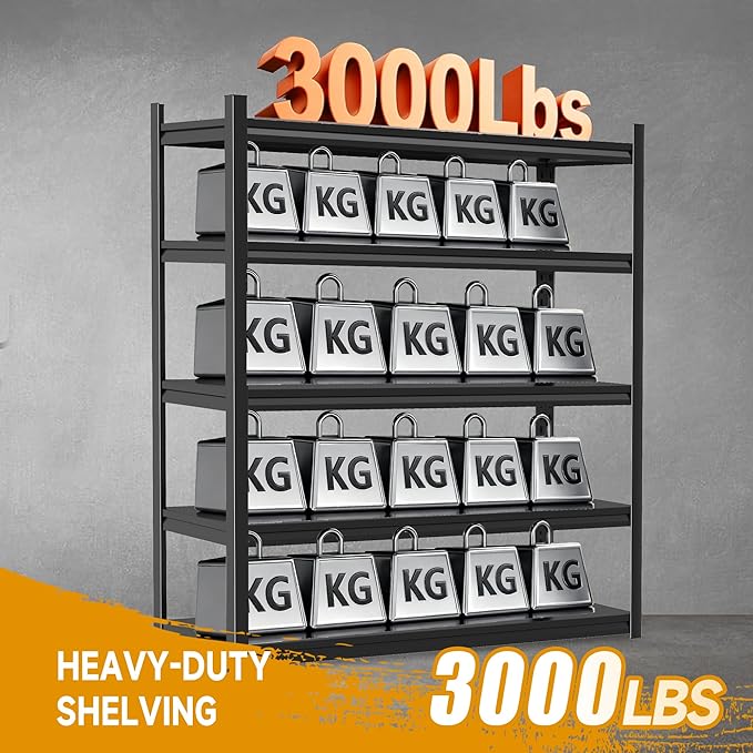 Metal Shelving, Garage Shelving Unit and Storage,Adjustable Storage Shelves, 3000LBS Storage Steel Shelving, for Kitchen Warehouse Pantry Commercial Use, Basement (72in×48in×24in-5 Tier)
