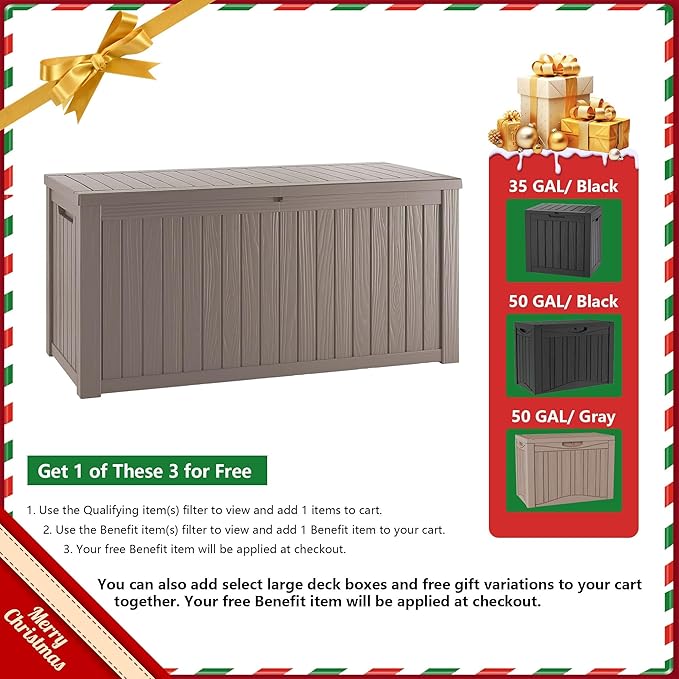 TARKARI 50 Gallon Lockable Resin Deck Box, Waterproof & UV-Resistant Outdoor Storage Box for Outdoor Cushion Storage, Garden Tools & Pool Accessories Storage, Gray