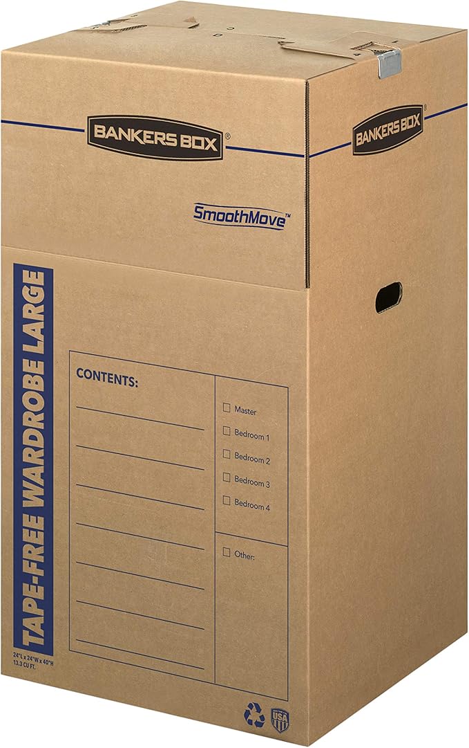 Bankers Box Tall Wardrobe Box 3 Pack, Tape-Free Design, 24-in x 24-in x 40-in (7710501)